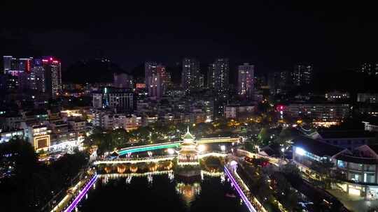 航拍贵州贵阳南明河贵阳甲秀楼夜景