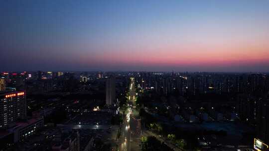 城市晚霞夜幕降临夜景灯光交通航拍