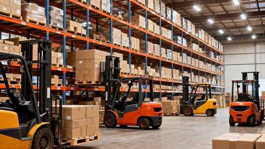 仓库叉车搬运货物场景