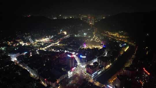 贵州遵义城市夜景灯光交通航拍