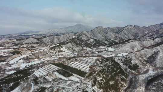 航拍城市雪景  雪后县城