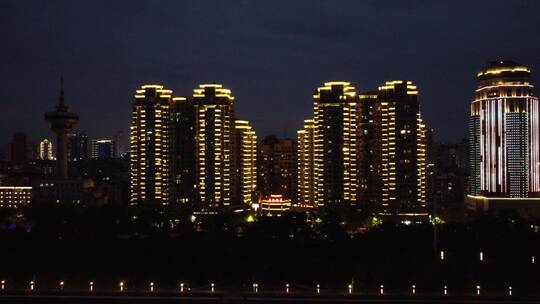 航拍武汉城市夜景