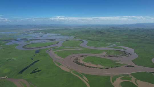 四川阿坝州若尔盖大草原湿地航拍自然风光