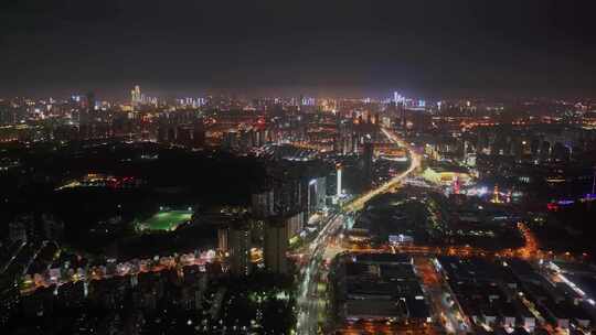 湖南长沙城市夜景航拍