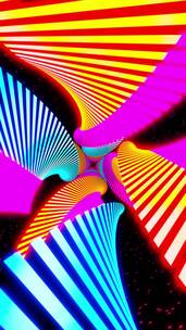 空间中的垂直彩色抽象螺旋隧道。霓虹灯照明