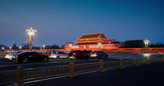 天安门广场车流延时夜景