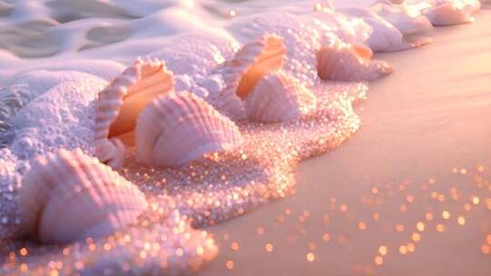 海滩贝壳海浪特写