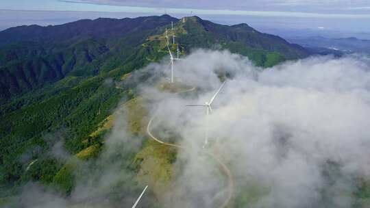 航拍高山云雾风车风能风力发电视频素材模板下载