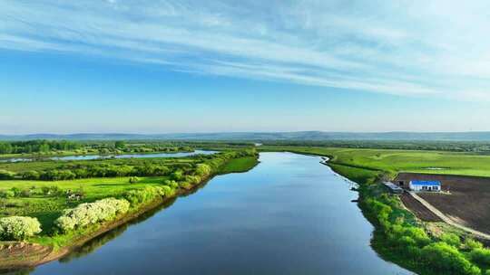 蜿蜒河流绿色丛林生态风光