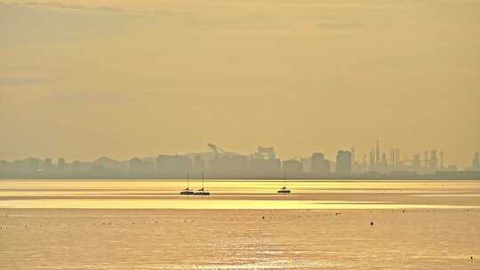 海上日出金色海面金光波纹波浪空镜