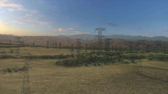 高压线铁塔遍布大地的动画视频
