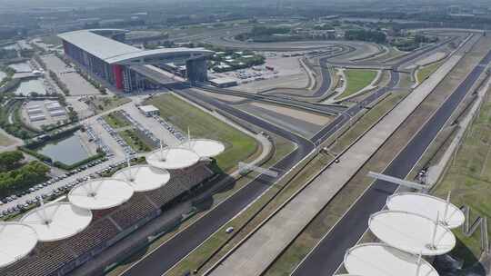 航拍上海国际赛车场建筑风光视频素材模板下载