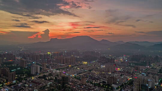 贵港市区晚霞航拍延时