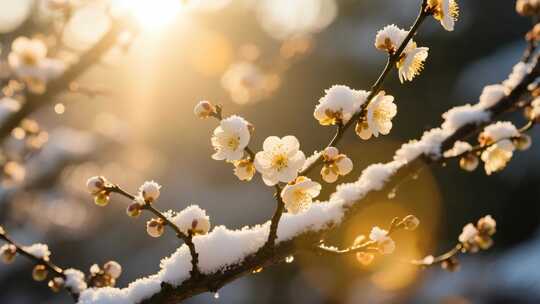 覆雪梅花特写