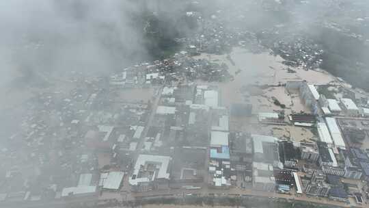 城镇洪水淹没航拍山洪水灾自然灾害极端天气