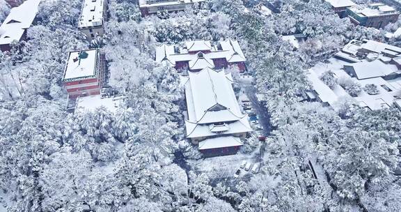 4k长沙岳麓书院雪景航拍