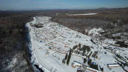 吉林白山市东岗镇林海雪原风光航拍