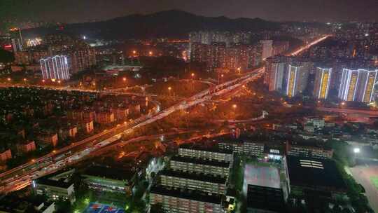 涧塘立交桥车流交通航拍长沙夜景夜晚车辆岳