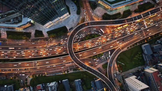 航拍城市高架桥夜景道路车流4k素材