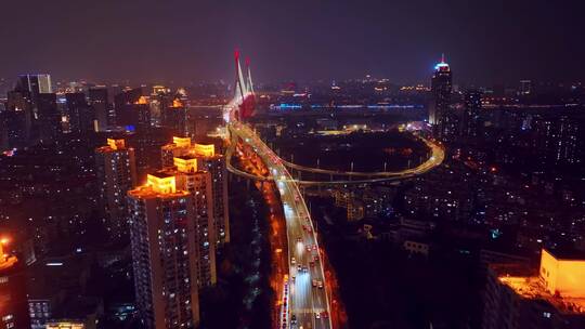 杨浦大桥夜景航拍