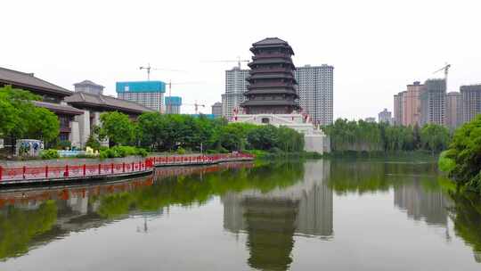 航拍西安汉城湖