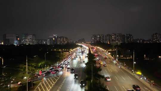 广州大桥夜景航拍车流交通广州大道广州越秀