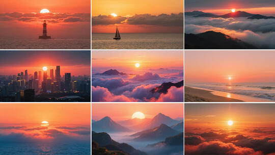 日出云海日落城市海上日出合集