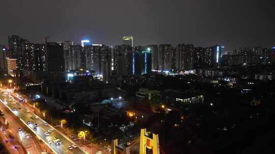 航拍成都蜀都大道迎晖路交通夜景