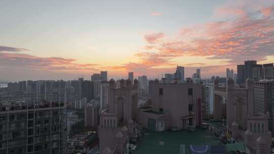 深圳福田区唯美日落夕阳航拍