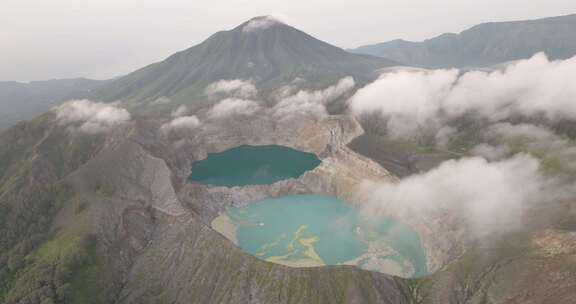 印尼，火山，湖泊，无人机