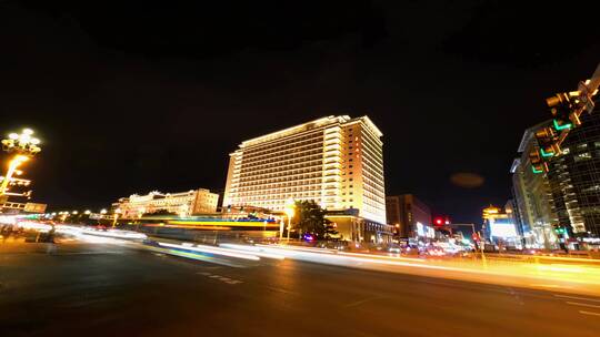 北京饭店长安街夜景视频素材模板下载