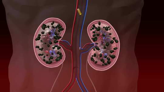 肾脏疼痛缓解药物的3D渲染动画