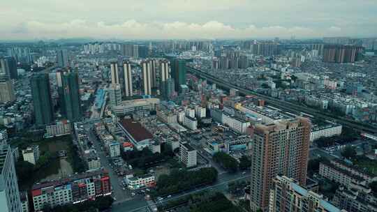 广西贵港城市建筑傍晚航拍