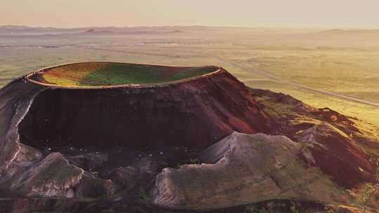 内蒙古乌兰察布乌兰哈达火山群日出航拍