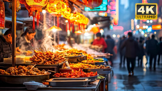 广州市城市夜晚夜景广州夜市人文文化风景