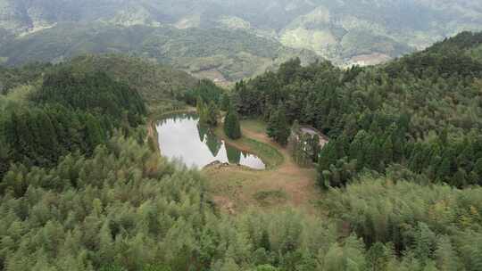 信宜钱排鹿湖顶航拍，高山湖泊，森林大山