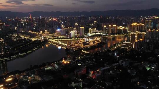 福建省福州市中洲岛夜景航拍城市风光