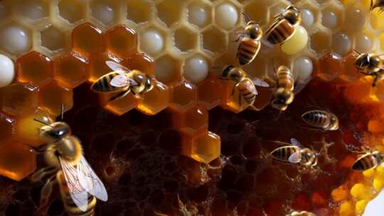 蜂巢上忙碌的蜜蜂特写