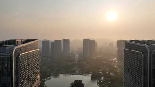 台州CBD清晨航拍