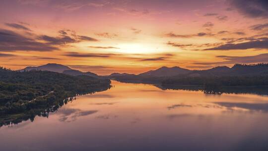 江门龙门水库晚霞延时