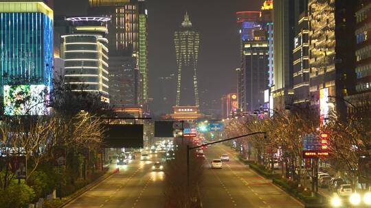 杭州城市街头车流夜景