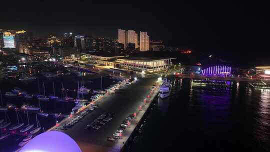 青岛市市南区奥林匹克帆船中心航拍夜晚夜景