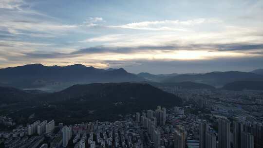 山川城市日落晚霞夕阳航拍