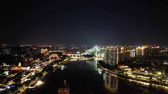 航拍福州闽江中洲岛解放大桥夜景视频素材模板下载