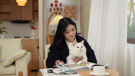 女孩与猫咪玩耍