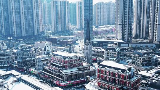 长沙渔人码头城市地标雪景