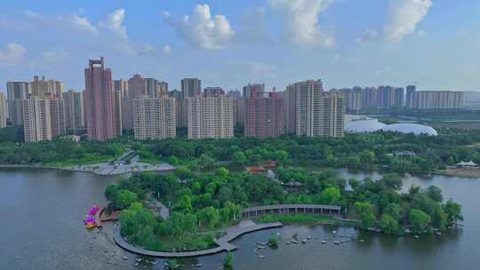 航拍枣庄东湖公园