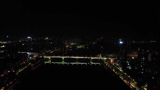湖南衡阳湘江衡湘大桥夜景航拍