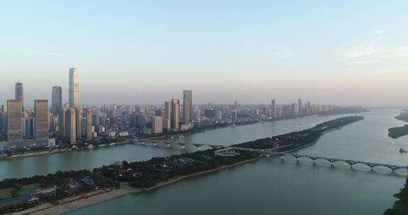 长沙湘江城市全貌城市高楼江面鸟瞰全景江景
