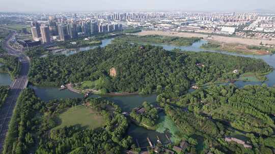 浙江绍兴镜湖国家城市湿地公园航拍 视频素材模板下载